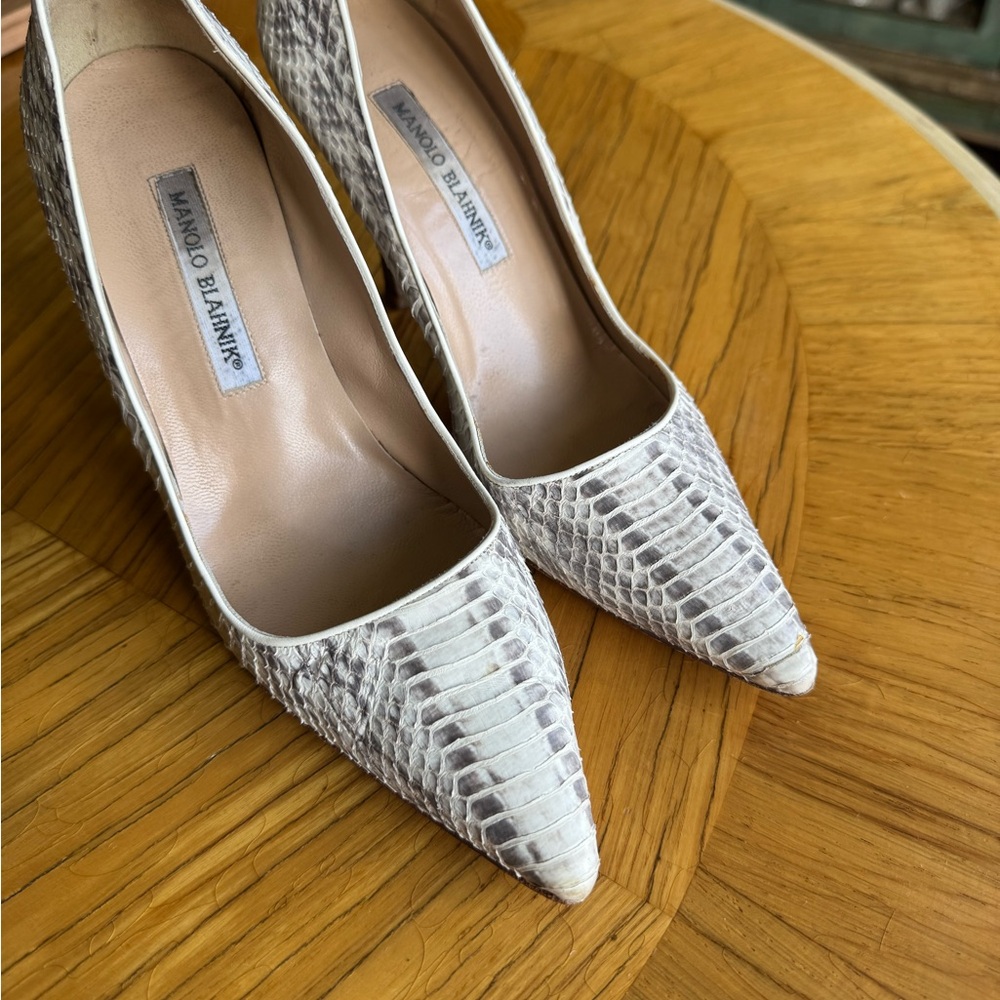 Manolo Blahnik Gray Heels with Intricate Detailing